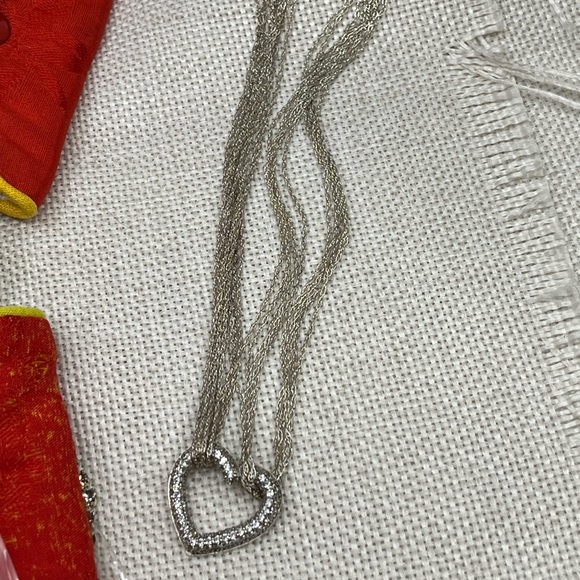 Vintage Diamonique Multi-Strand Necklace with Heart Pendant 16-18" Adjustable - Picture 9 of 15